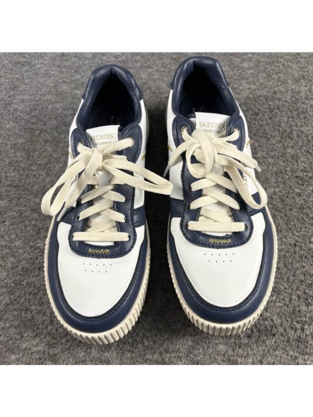 Skechers Court Classics Womens 8.5 Air Cooled Memory Foam White Navy Shoes - Picture 3 of 12